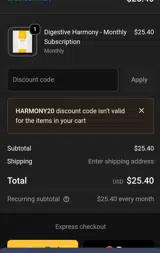 HARMONY20 coupon verification screenshot