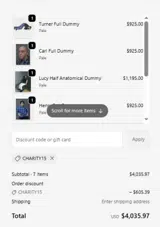 CHARITY15 coupon verification screenshot