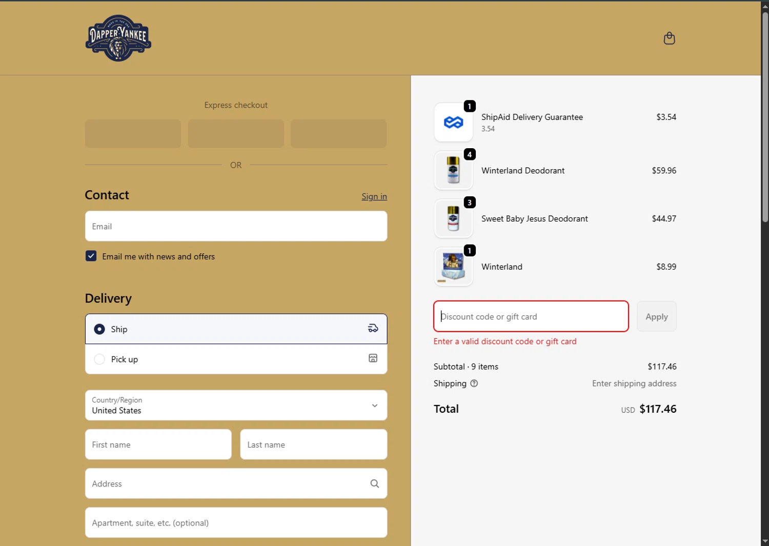 Dapper Yankee discount code screenshot showing code BFCM25 applied at Dapper Yankee checkout page. Uploaded by SimplyCodes community member MagnificentFalcon188 on Nov 30, 2025