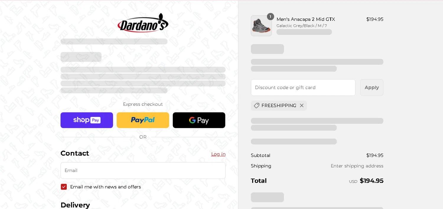 Dardano's Shoes promo code screenshot showing code FREESHIPPING applied at Dardano's Shoes checkout page. Uploaded by SimplyCodes community member MagnificentCurator5441 on Aug 22, 2025