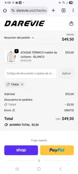 Tania coupon verification screenshot
