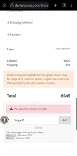 Single15 coupon verification screenshot