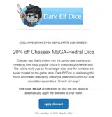 Dark Elf Dice coupon verification screenshot
