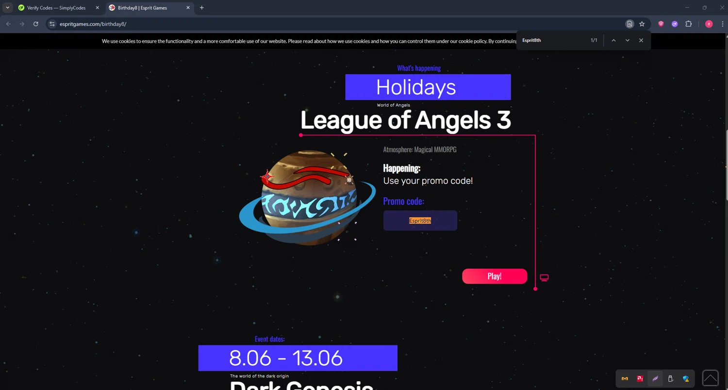 Dark Genesis checkout page showing Dark Genesis promo code box | Screenshot taken by SimplyCodes community member on Jun 10, 2025