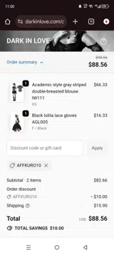 AFFKURO10 coupon verification screenshot
