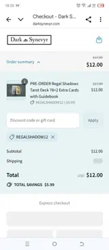 REGALSHADOW12 coupon verification screenshot