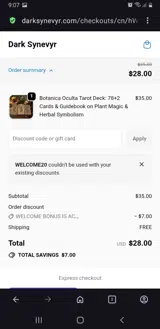 WELCOME20 coupon verification screenshot