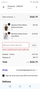 DARLIN10 coupon verification screenshot