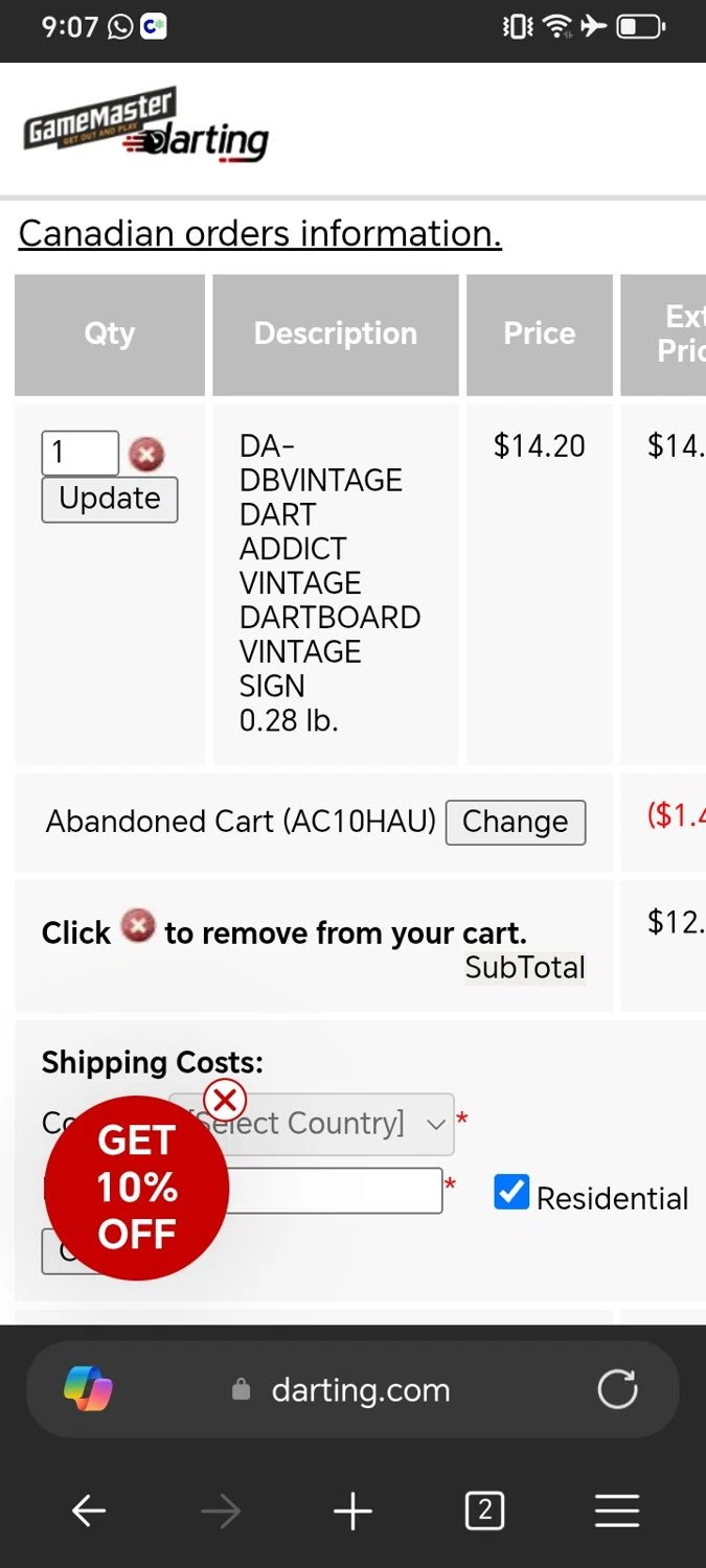 Darting.com coupon code screenshot showing code AC10HAU applied at Darting.com checkout page. Uploaded by SimplyCodes community member Xx_Cogeburras3000_xX on Feb 7, 2026