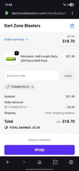 Thankyou15 coupon verification screenshot