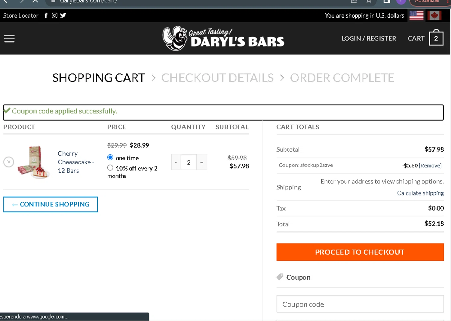 Daryl's Bars coupon code screenshot showing code STOCKUP2SAVE applied at Daryl's Bars checkout page. Uploaded by SimplyCodes community member ParisSmith on May 21, 2025