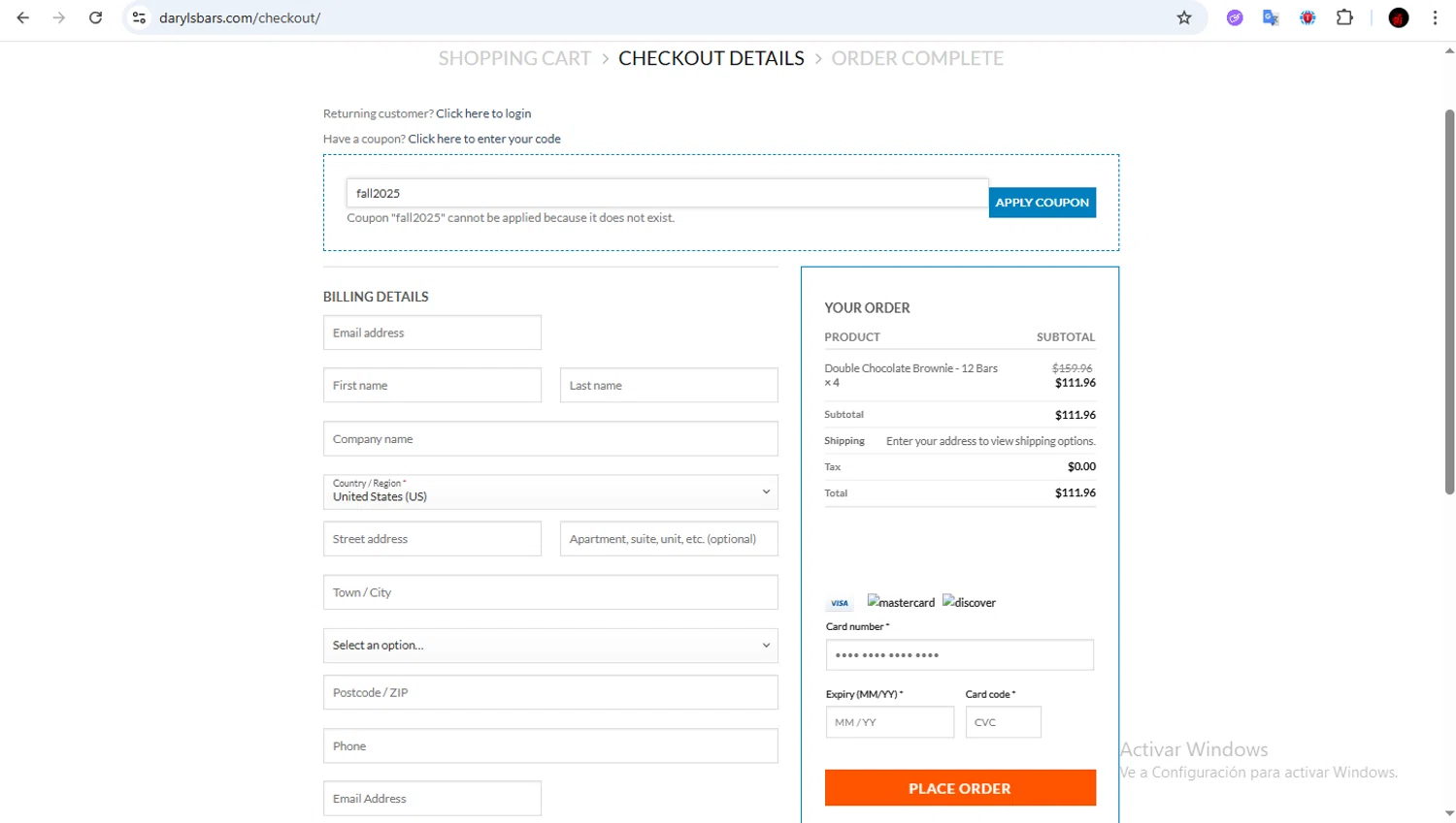 Daryl's Bars coupon code screenshot showing code fall2025 applied at Daryl's Bars checkout page. Uploaded by SimplyCodes community member Francisco01 on Nov 12, 2025