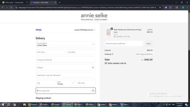 Annie Selke checkout page showing Annie Selke coupon code box | Screenshot taken by SimplyCodes community member on Sep 3, 2025