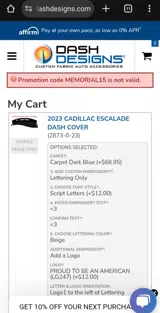 MEMORIAL15 coupon verification screenshot