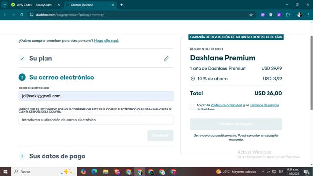Dashlane checkout page showing Dashlane promo code box | Screenshot taken by SimplyCodes community member on Sep 11, 2025