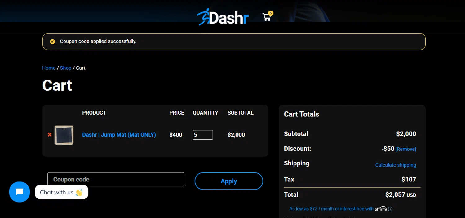 Dashr promo code screenshot showing code WELCOME applied at Dashr checkout page. Uploaded by SimplyCodes community member MagnificentCurator5441 on Nov 5, 2025