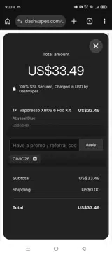 DashVapes coupon verification screenshot