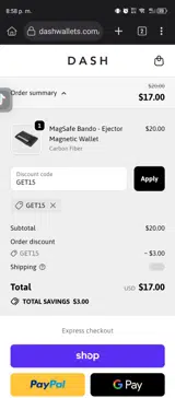 GET15 coupon verification screenshot