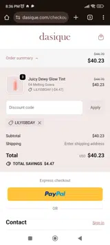 Dasique coupon verification screenshot