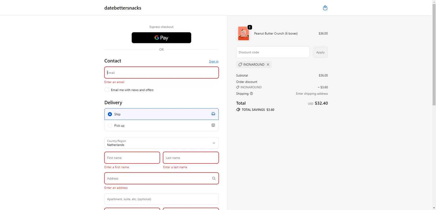 Date Better promo code screenshot showing code inonaround applied at Date Better checkout page. Uploaded by SimplyCodes community member PromoAdmiral6652 on Oct 25, 2025
