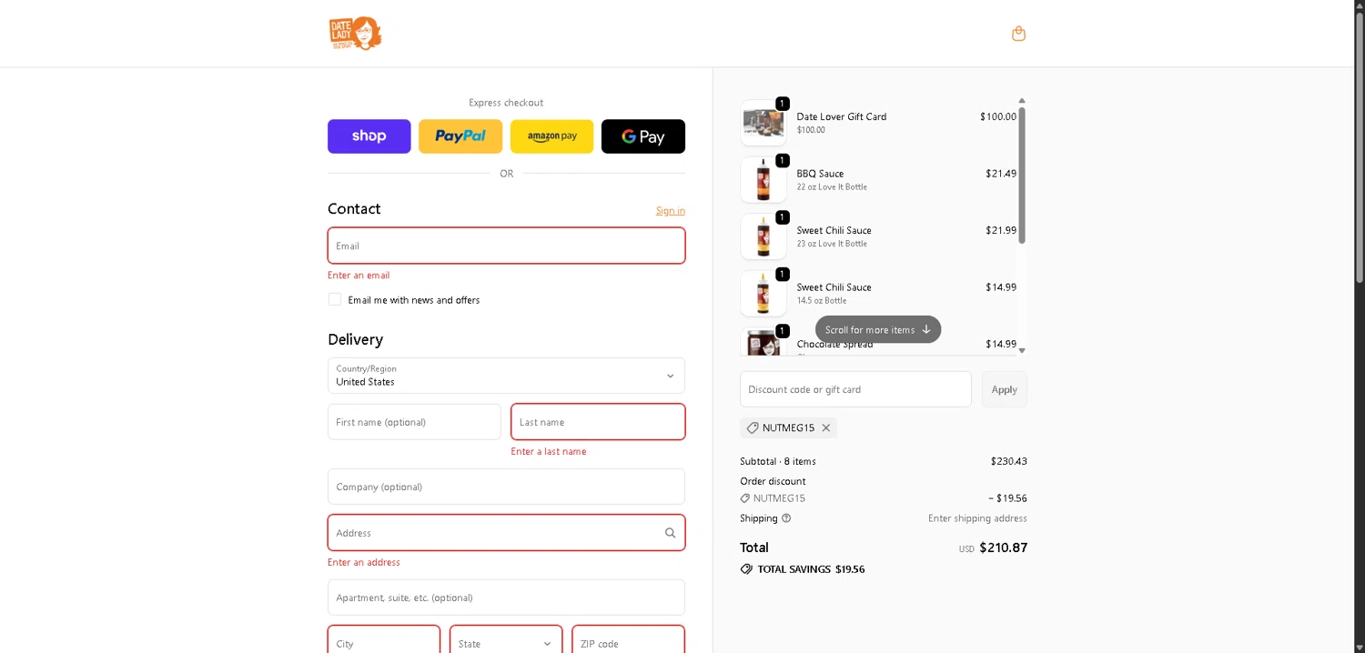 Date Lady checkout page showing Date Lady promo code box | Screenshot taken by SimplyCodes community member on Feb 5, 2026