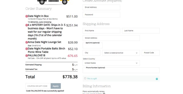Date Night In checkout page showing Date Night In promo code box | Screenshot taken by SimplyCodes community member on Jun 10, 2024