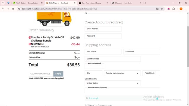 Date Night In checkout page showing Date Night In promo code box | Screenshot taken by SimplyCodes community member on Jan 16, 2025