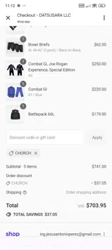 CHURCH coupon verification screenshot
