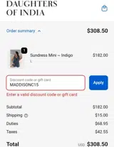 Daughters of India coupon verification screenshot