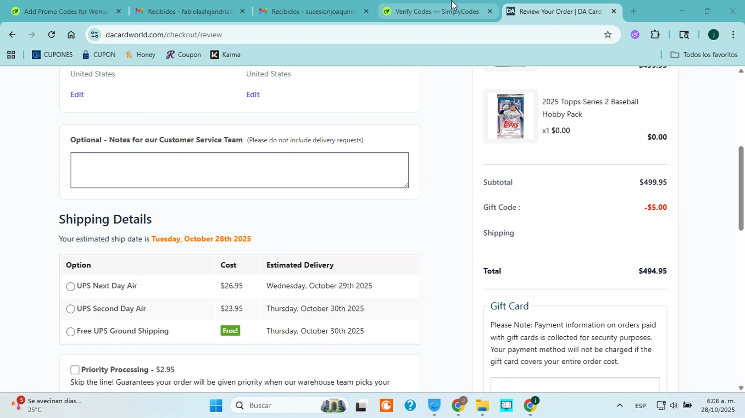 Dave & Adam's coupon code screenshot showing code 367-9C3N applied at Dave & Adam's checkout page. Uploaded by SimplyCodes community member jorgejavierherrera on Oct 28, 2025