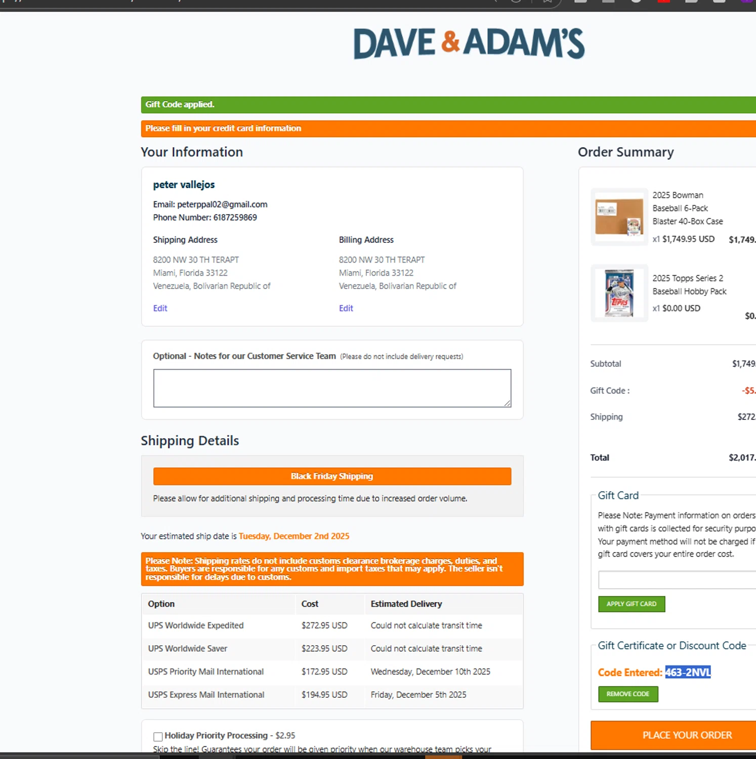 Dave & Adam's coupon code screenshot showing code 463-2NVL applied at Dave & Adam's checkout page. Uploaded by SimplyCodes community member ricardoramirez1 on Nov 29, 2025