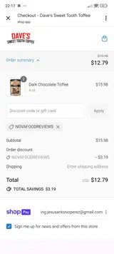 NOVAFOODREVIEWS coupon verification screenshot