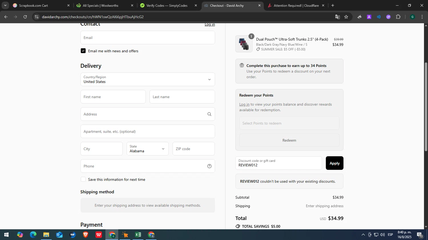 David Archy discount code screenshot showing code REVIEW012 applied at David Archy checkout page. Uploaded by SimplyCodes community member yasabesssss on Aug 17, 2025