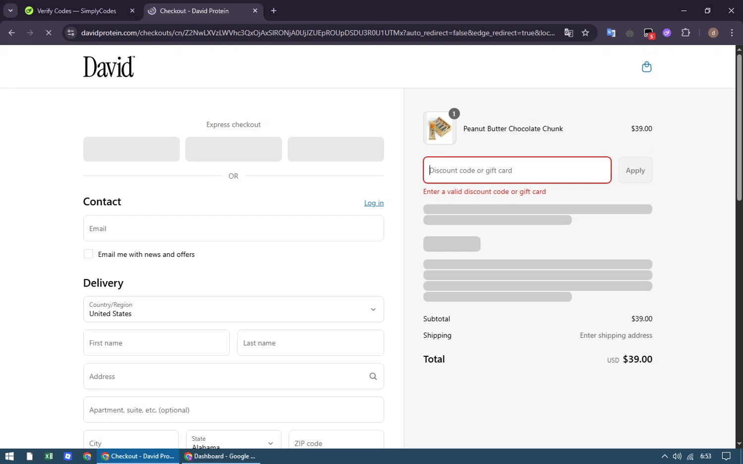 David Protein discount code screenshot showing code CARLOS applied at David Protein checkout page. Uploaded by SimplyCodes community member GleynnethR on May 7, 2025