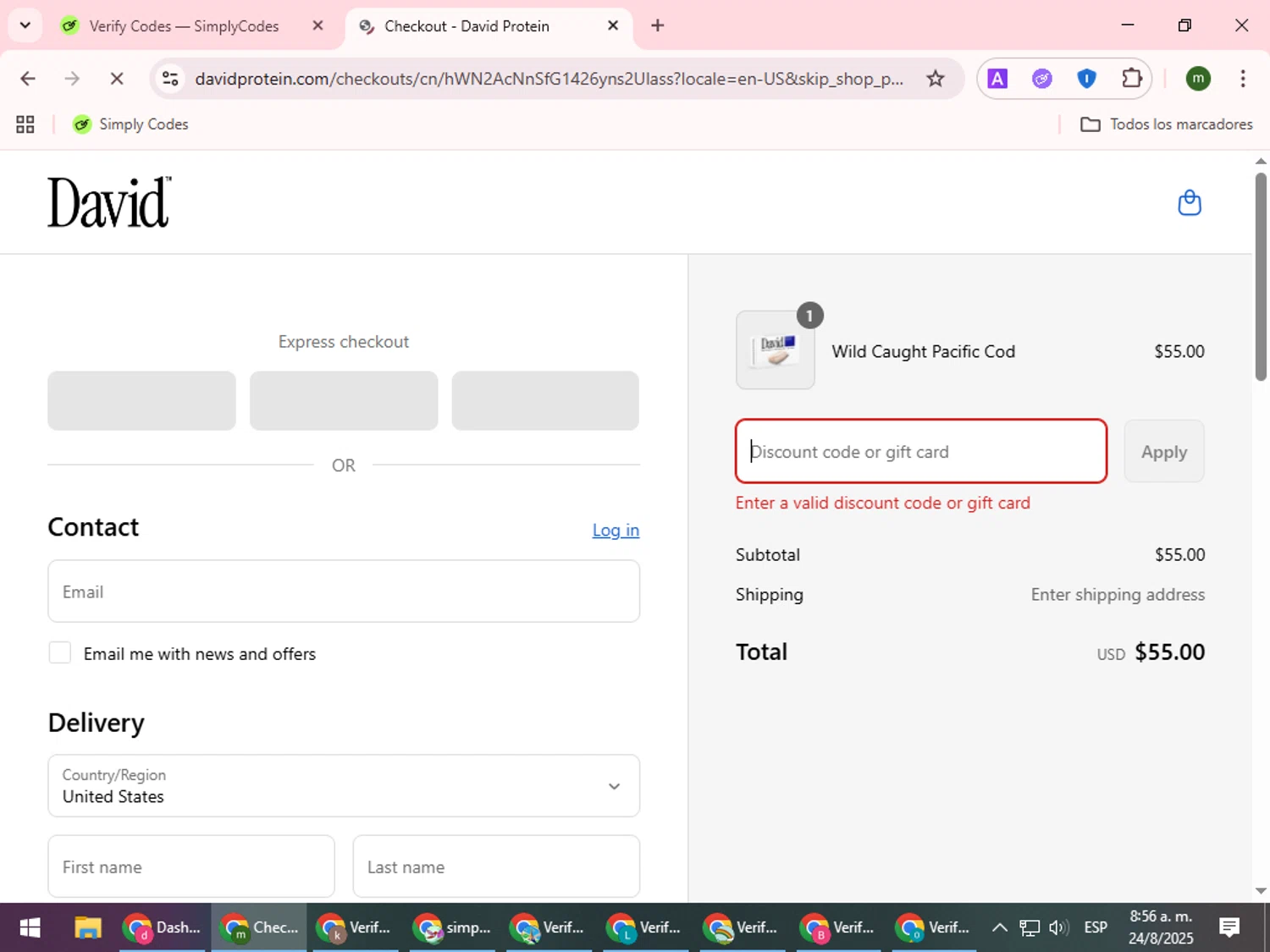 David Protein discount code screenshot showing code Alicia applied at David Protein checkout page. Uploaded by SimplyCodes community member VoucherCollector9196 on Aug 24, 2025