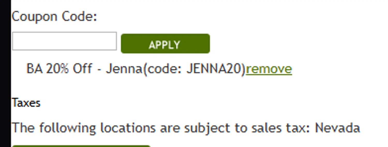 Davidson's Tea promo code screenshot showing code JENNA20 applied at Davidson's Tea checkout page. Uploaded by SimplyCodes community member Mortek on Apr 3, 2025