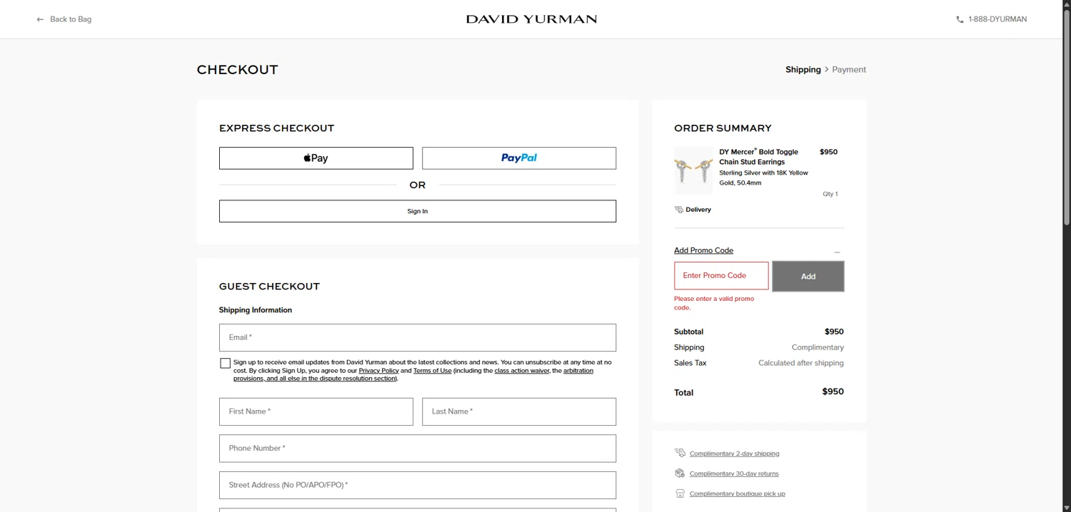 David Yurman promo code screenshot showing code FREESHIP applied at David Yurman checkout page. Uploaded by SimplyCodes community member TokenCollector1268 on Sep 10, 2025