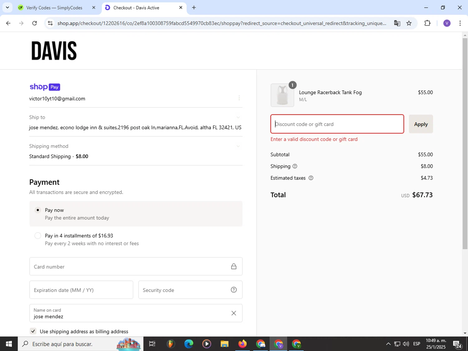 Davis Active discount code screenshot showing code HOLIDAY30 applied at Davis Active checkout page. Uploaded by SimplyCodes community member Satoru_gojo on Jan 25, 2025