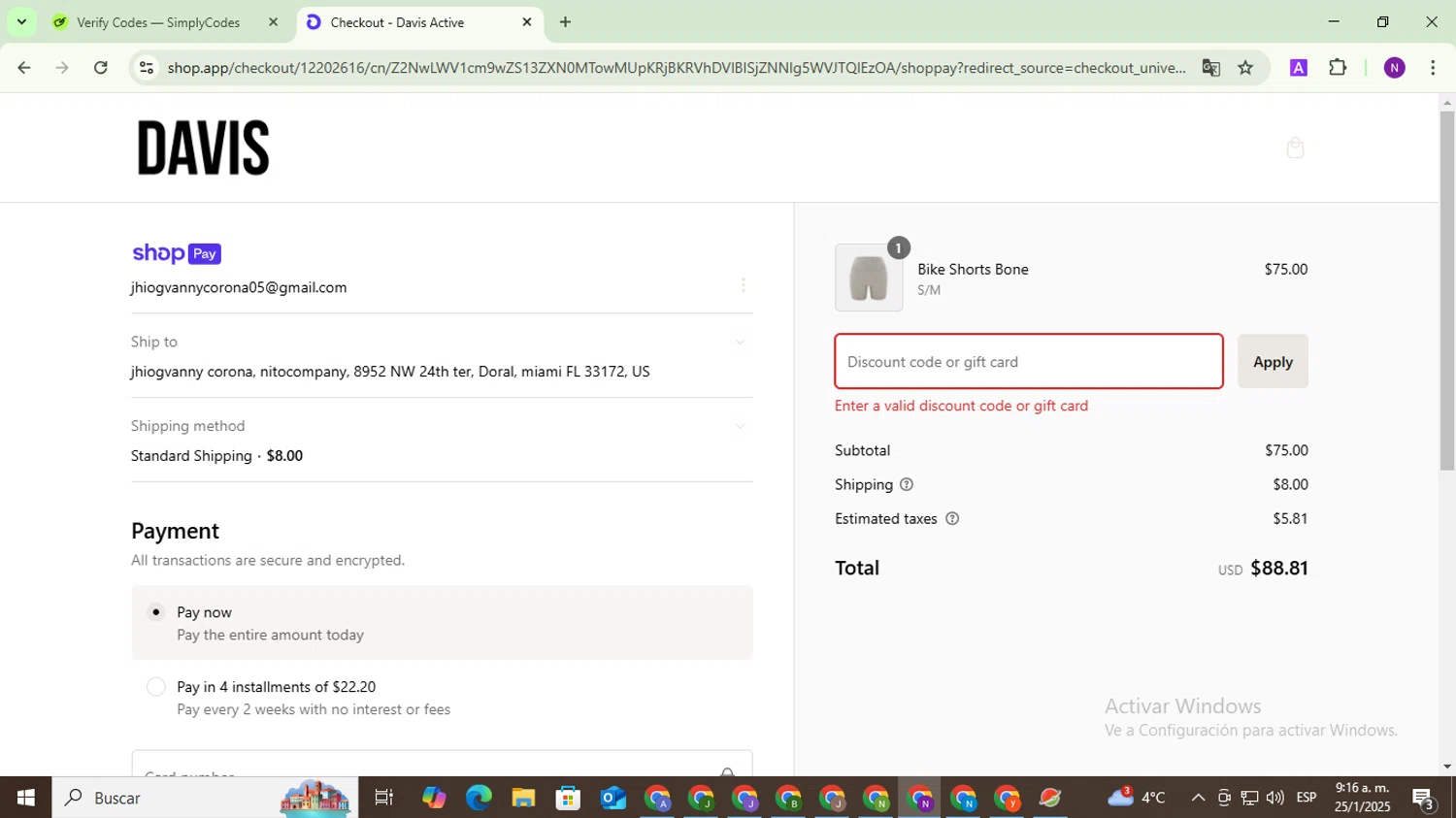 Davis Active discount code screenshot showing code HOLIDAY30 applied at Davis Active checkout page. Uploaded by SimplyCodes community member QuestOwl9632 on Jan 25, 2025