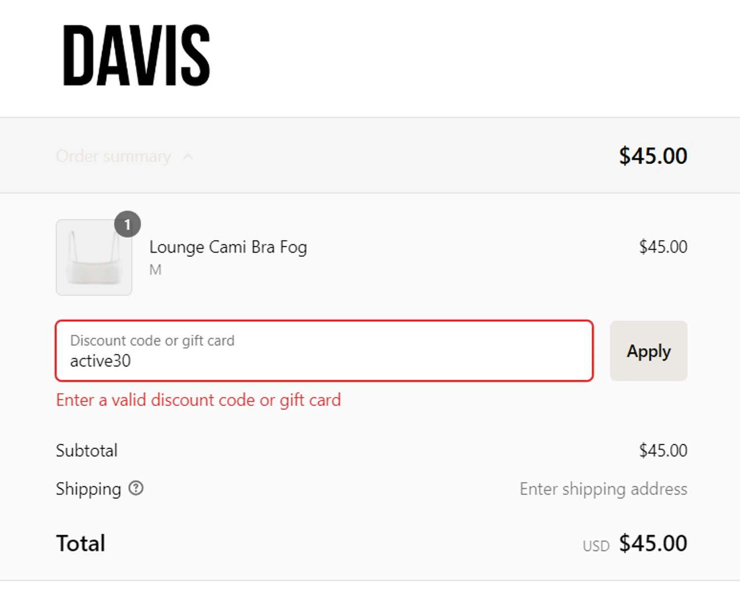 Davis Active discount code screenshot showing code active30 applied at Davis Active checkout page. Uploaded by SimplyCodes community member enzoonova on Jan 21, 2025