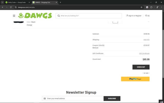 DAWGS checkout page showing DAWGS coupon code box | Screenshot taken by SimplyCodes community member on Aug 16, 2025