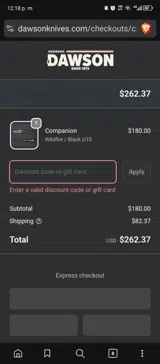 Dawson Knives coupon verification screenshot