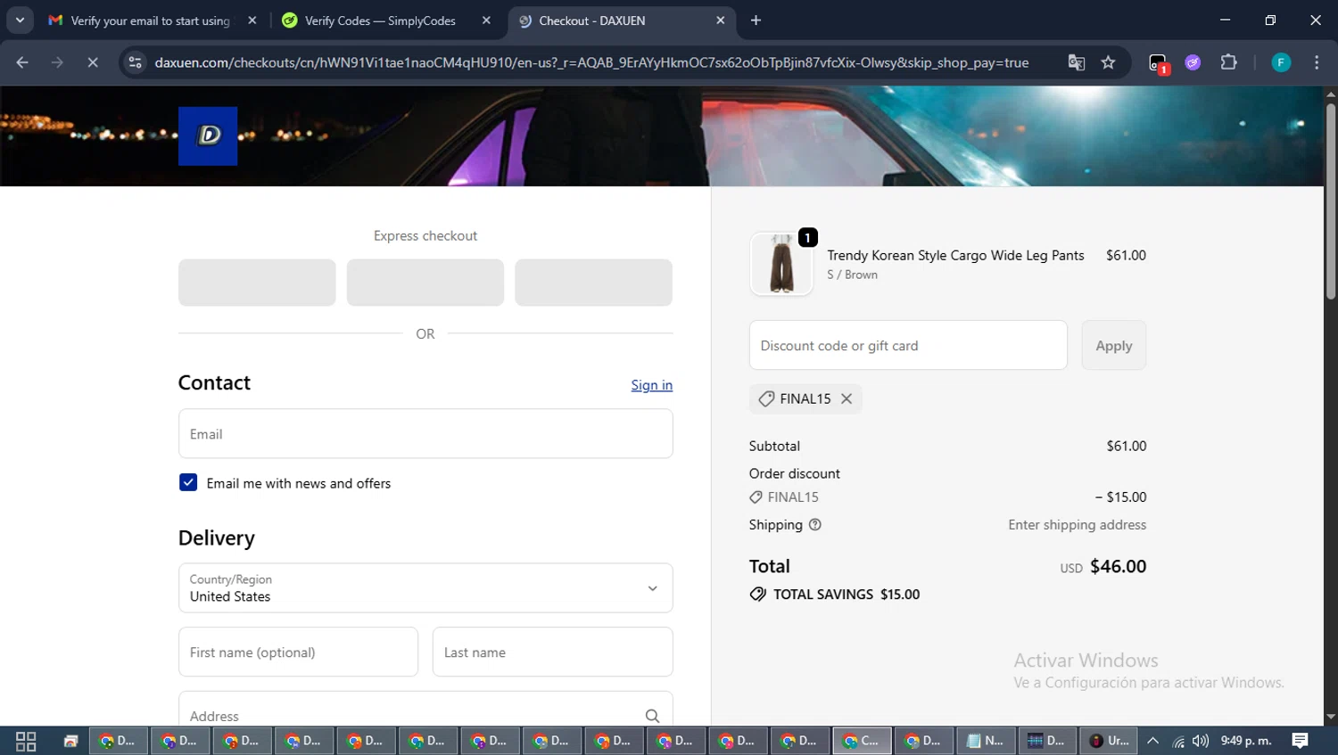 DAXUEN checkout page showing DAXUEN promo code box | Screenshot taken by SimplyCodes community member on Feb 21, 2026