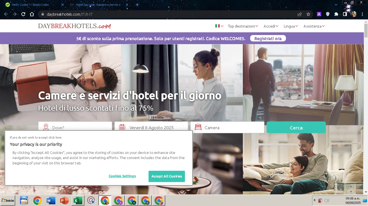 DaybreakHotels checkout page showing DaybreakHotels discount code box | Screenshot taken by SimplyCodes community member on Aug 8, 2025