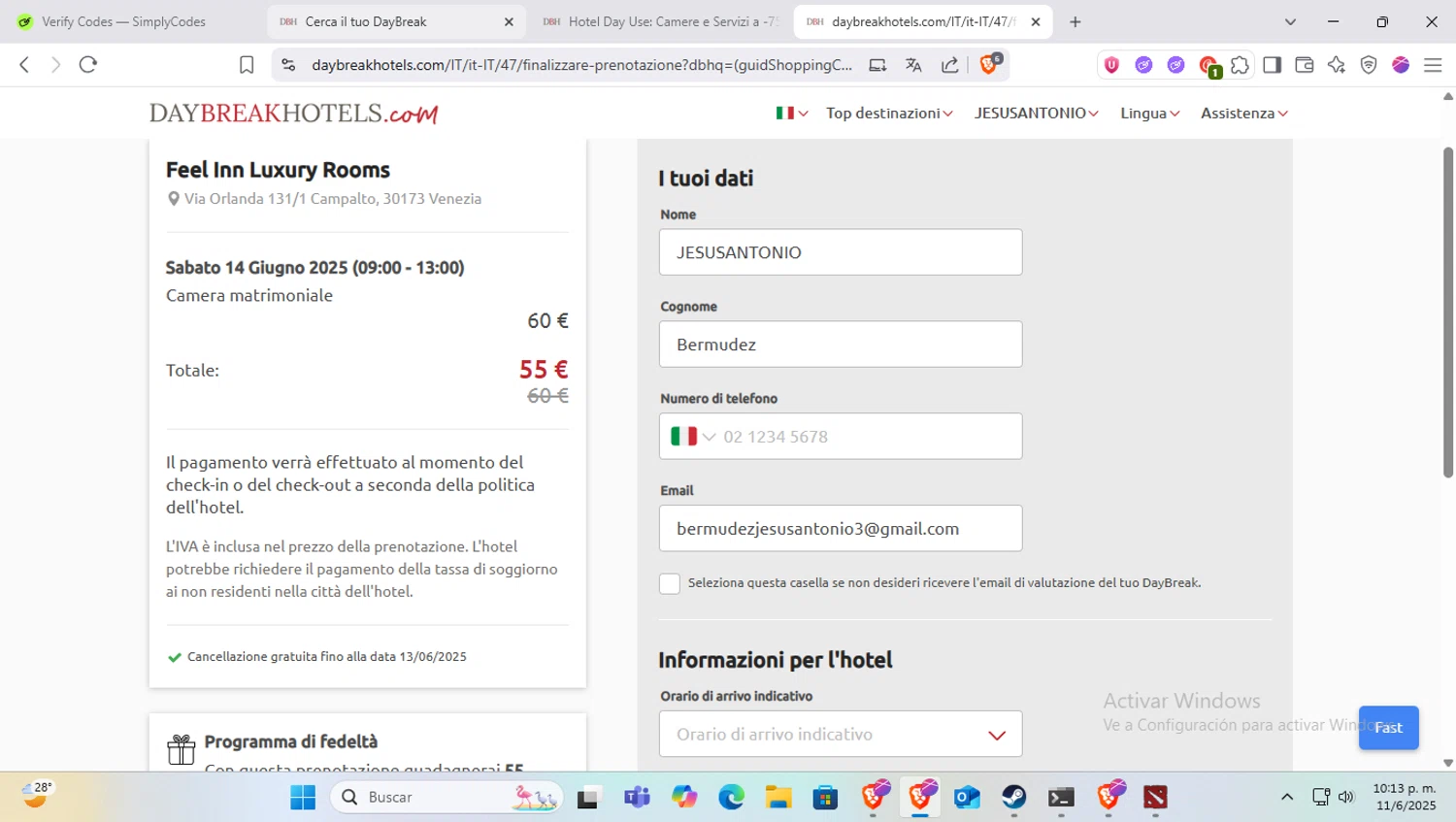 DaybreakHotels checkout page showing DaybreakHotels discount code box | Screenshot taken by SimplyCodes community member on Jun 12, 2025