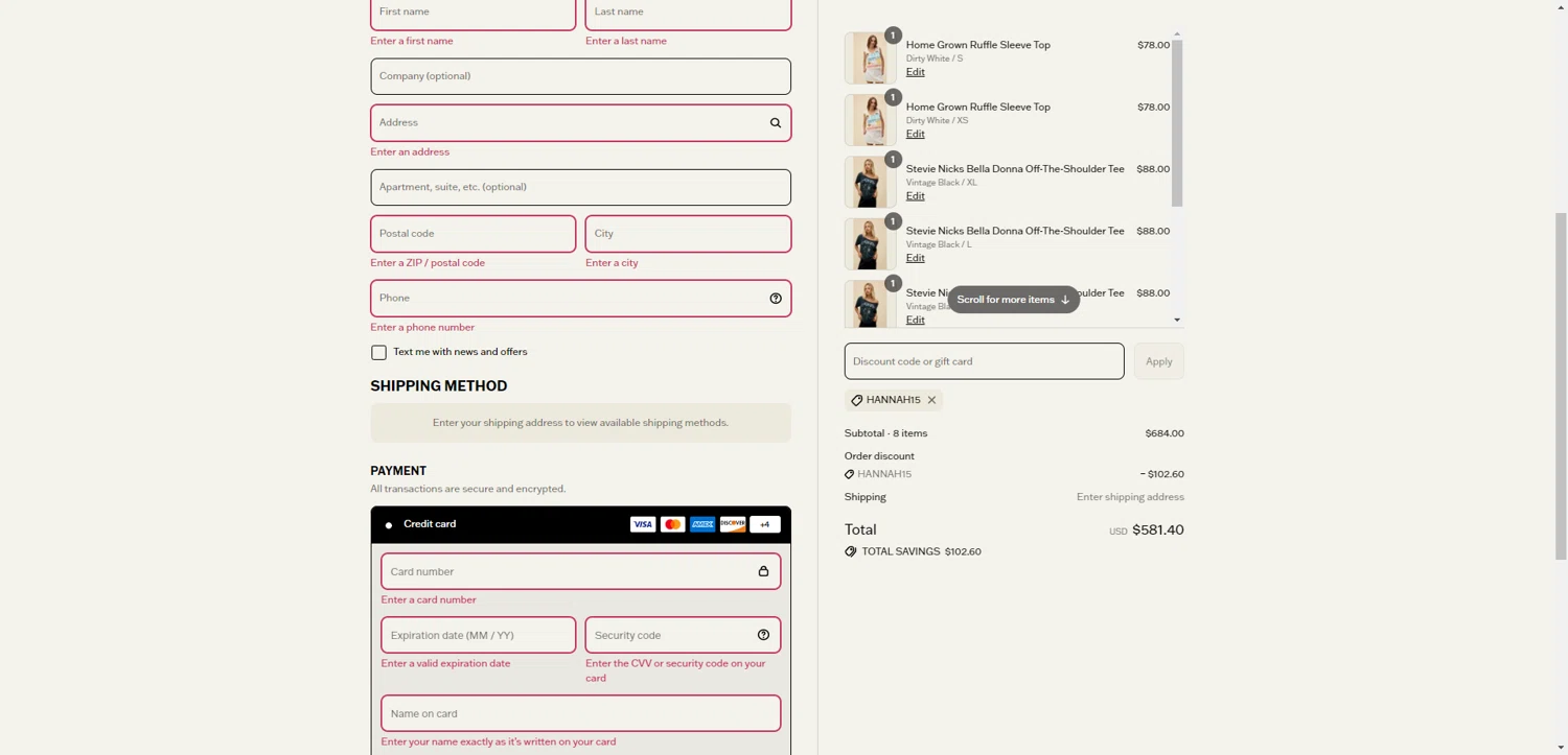Daydreamer promo code screenshot showing code HANNAH15 applied at Daydreamer checkout page. Uploaded by SimplyCodes community member PromoAdmiral6652 on Jul 25, 2025