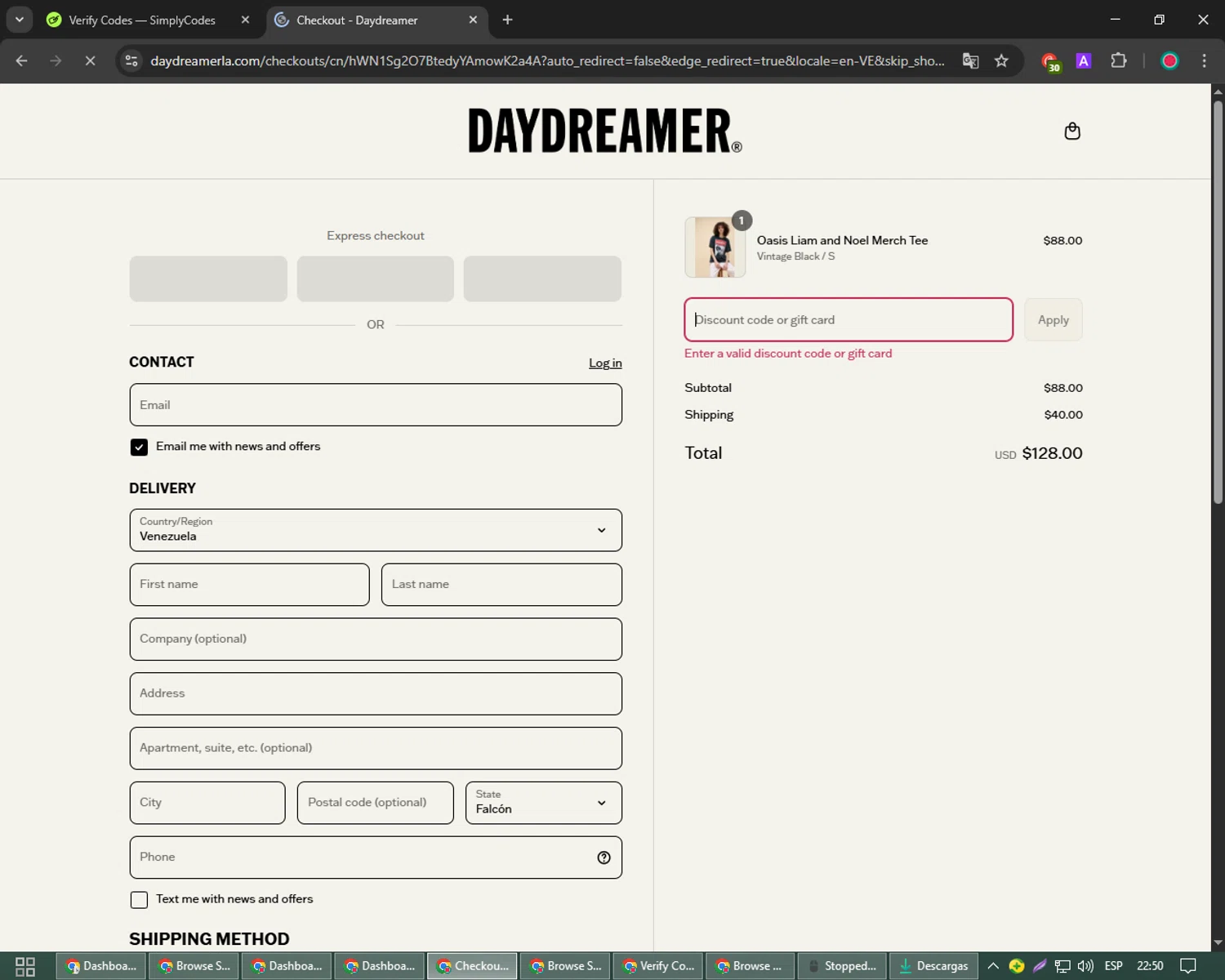 Daydreamer promo code screenshot showing code FreeShipping applied at Daydreamer checkout page. Uploaded by SimplyCodes community member Papotico on Aug 5, 2025