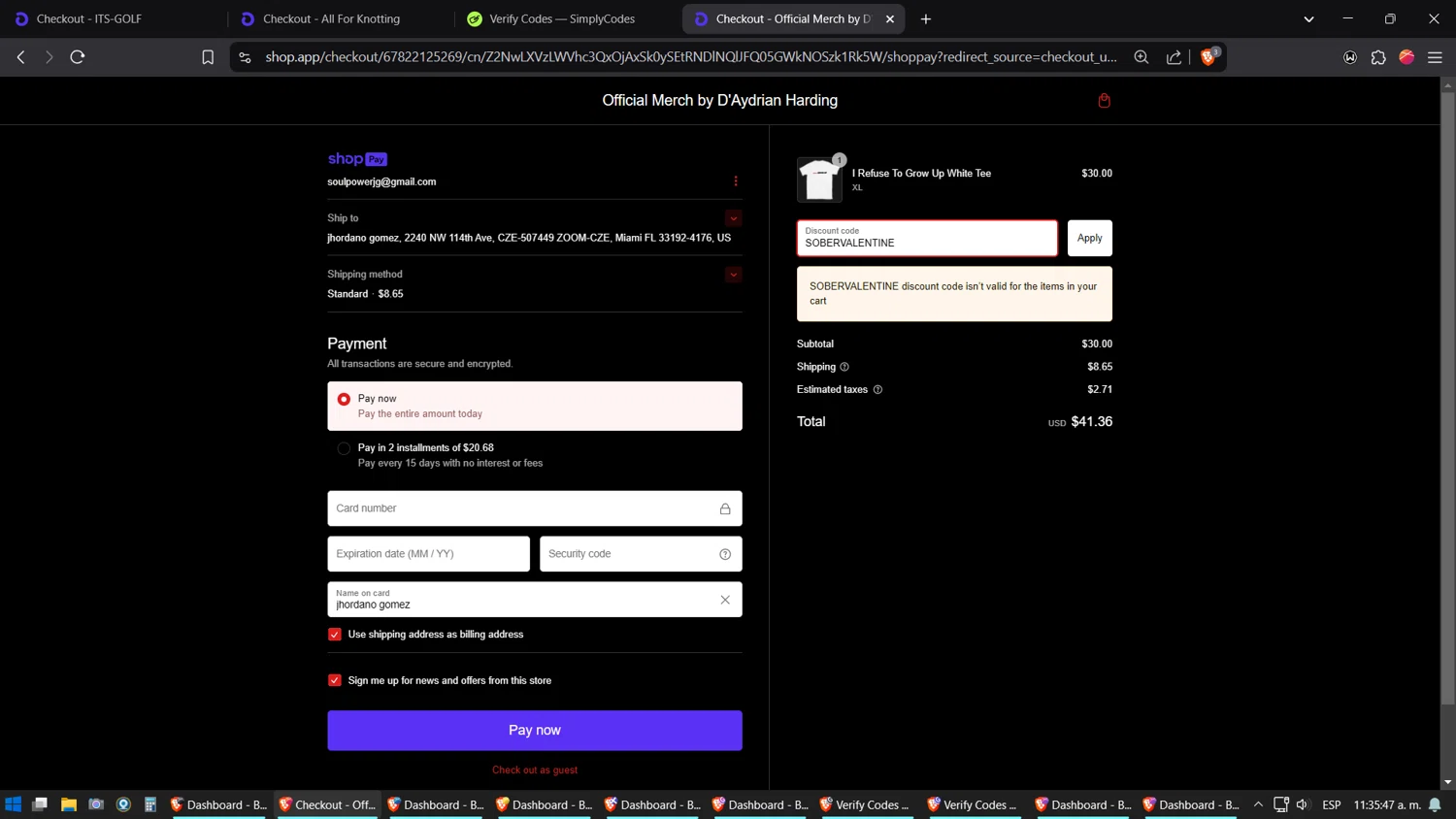 D'Aydrian Harding checkout page showing D'Aydrian Harding discount code box | Screenshot taken by SimplyCodes community member on Feb 14, 2025