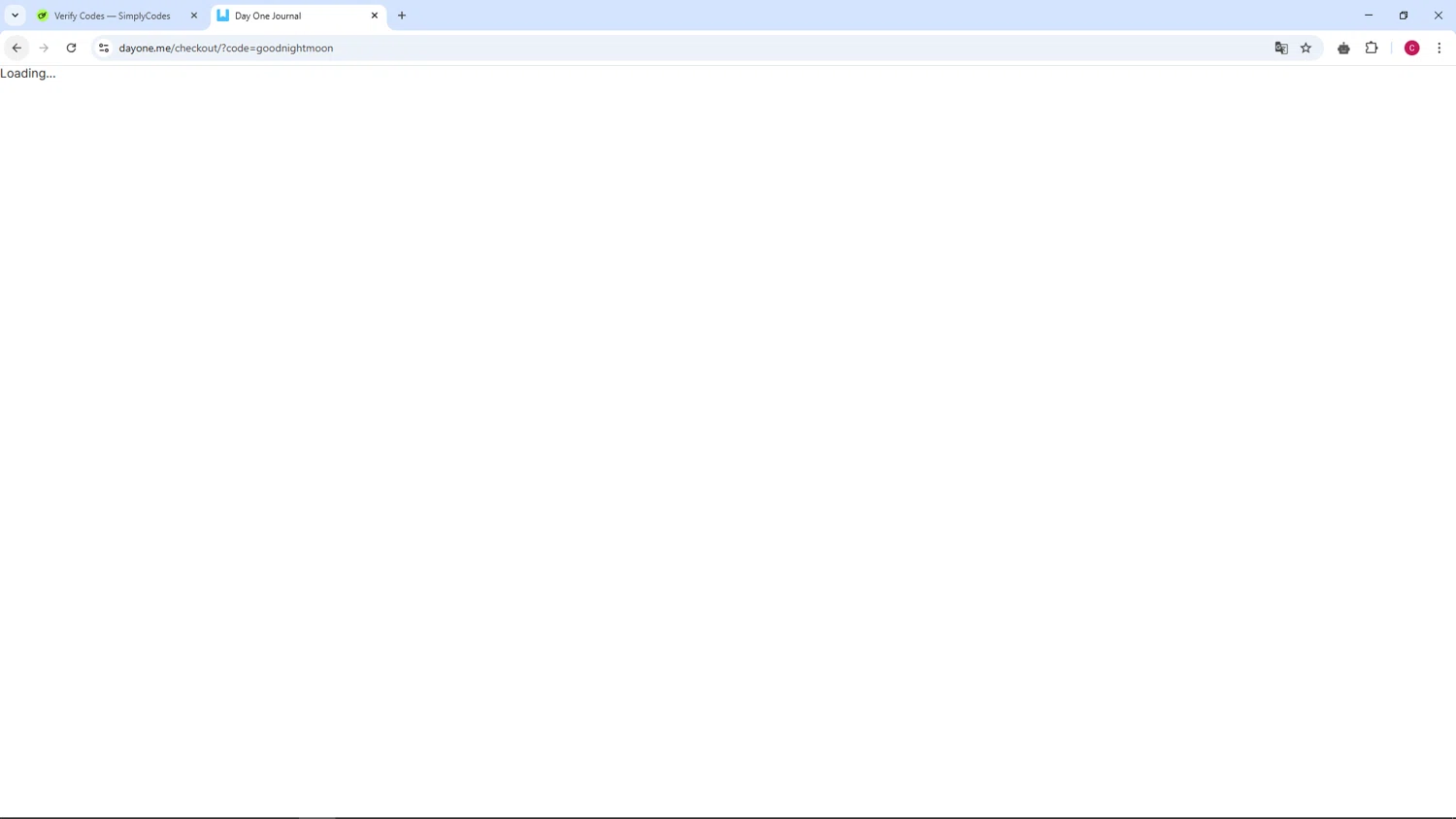 Day One Journal App promo code screenshot showing code goodnightmoon applied at Day One Journal App checkout page. Uploaded by SimplyCodes community member TOROREX250 on Mar 6, 2025
