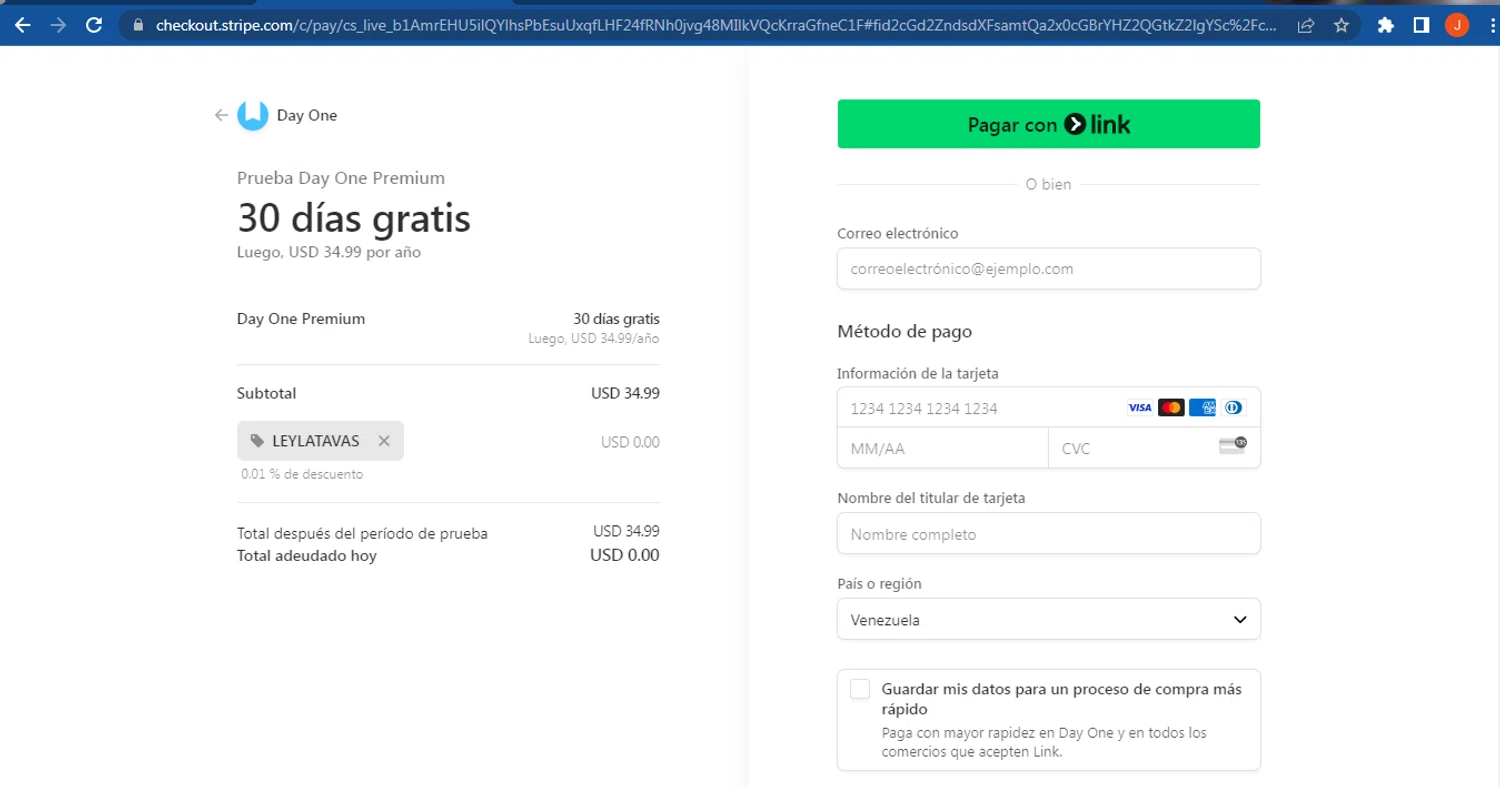 Day One Journal App promo code screenshot showing code leylatavas applied at Day One Journal App checkout page. Uploaded by SimplyCodes community member FranquizJoel on Jul 7, 2025